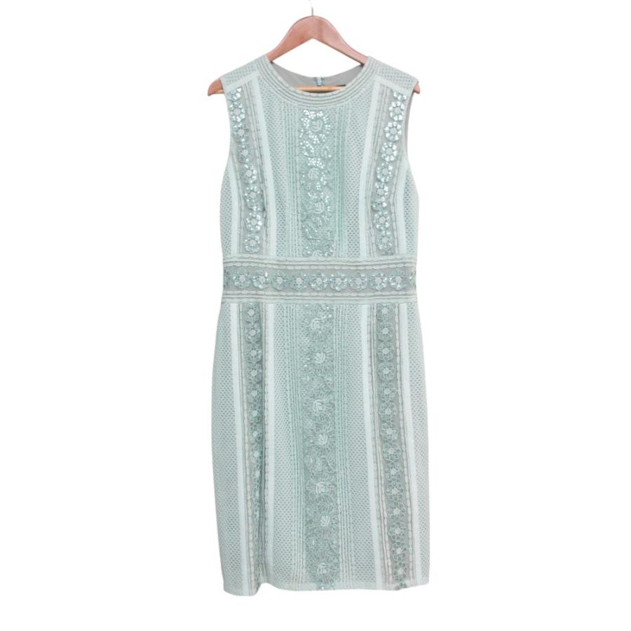 TADASHI SHOJI 刺繍レースノースリーブ膝丈Aラインワンピース