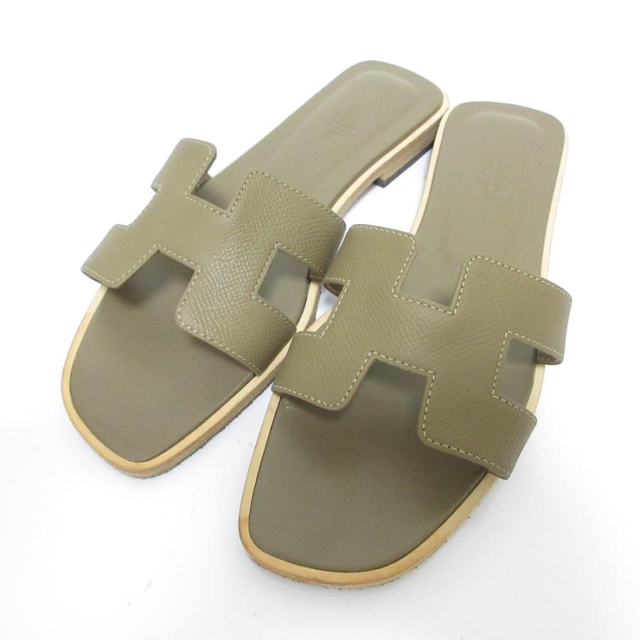 【レアサイズ】エルメス オラン フラットサンダル レザー H型 HERMES 新品同様 エルメス オラン Hモチーフ レザー フラット