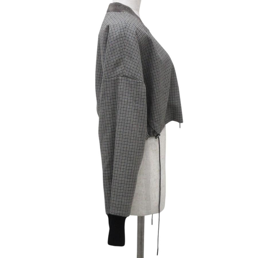 美品 Fabiana Filippi ファビアナフィリッピ ウール モニーレ装飾 ガンクラブチェック ショートブルゾン ジャケット XS カーキ レディース 古着 中古 USED FABIANA FILIPPI 美品 Fabiana Filippi ファビアナフィリッピ