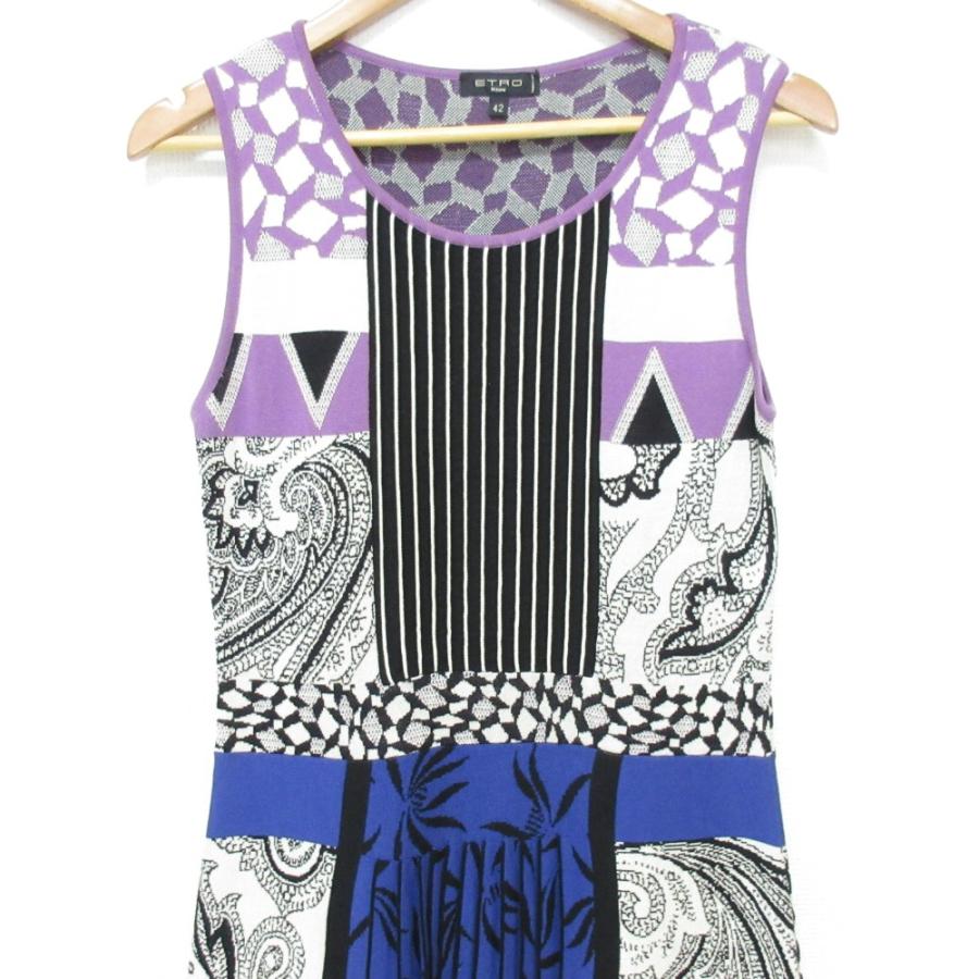 ETRO（エトロ） 美品 総柄 ノースリーブ ニット プリーツワンピース 