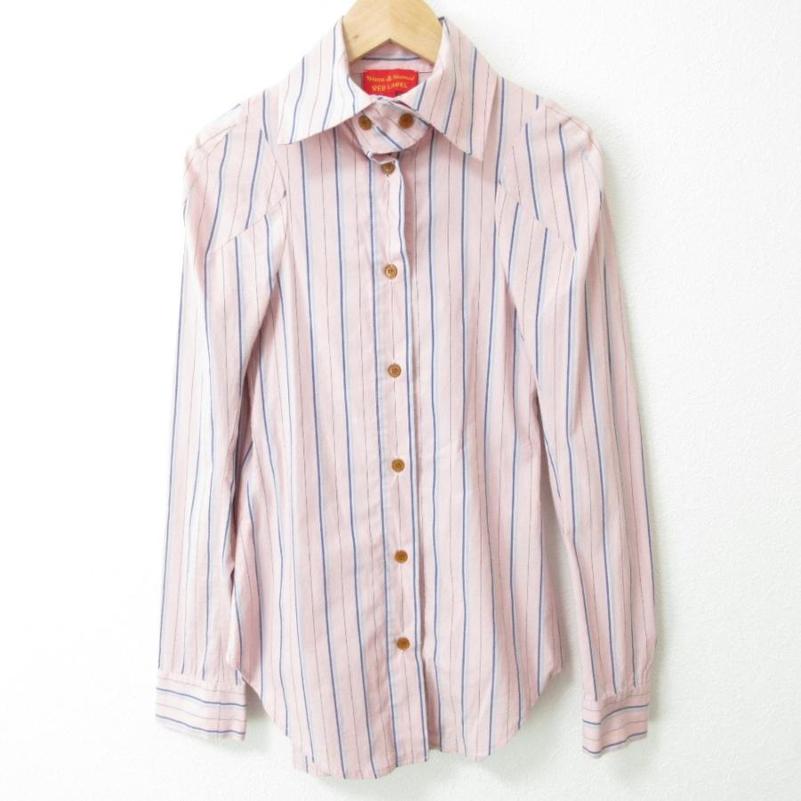 ヴィヴィアンウエストウッド RED LABEL ピンクストライプ長袖シャツ Vivienne Westwood red label 美品 ヴィヴィアンウエストウッド