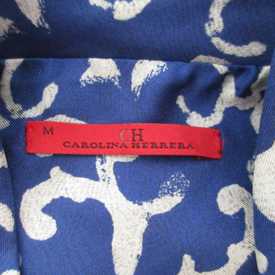 CAROLINA HERRERA - 美品 CAROLINA HERRERA キャロライナ ヘレラ シルクブルゾン ジャケット サイズM ブルー ホワイト レディース 古着 中古 USED 美品 CAROLINA HERRERA キャロライナ ヘレラ シルクブルゾン