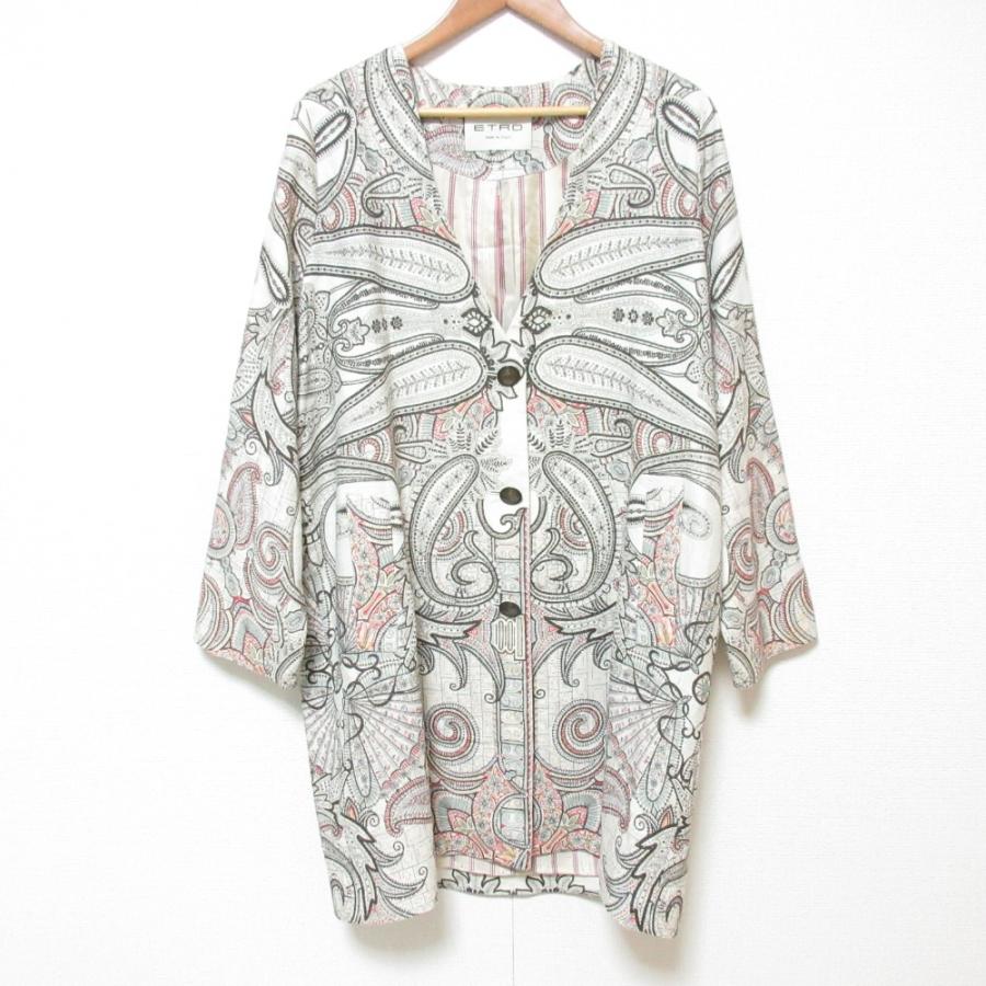 ETRO - ETRO エトロ ペイズリー柄 リネン シルクブレンド ノーカラーコート グレー系 レディース 古着 中古 USED ETRO（エトロ） ペイズリー柄 リネン シルクブレンド ノーカラーコート