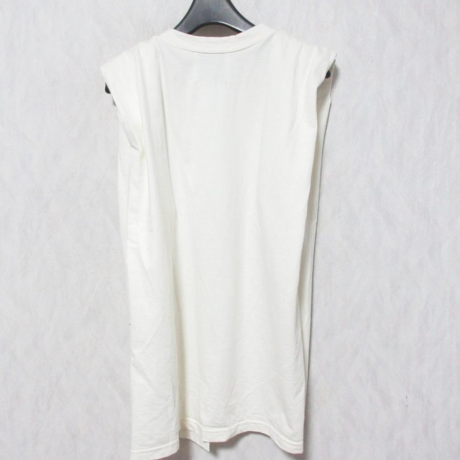 良品 21AW INSCRIRE アンスクリア WELLNESSフロッキーTシャツ カシミヤブレンド 再構築 ノースリーブ カットソー M オフホワイト レディース 古着 中古 USED INSCRIRE（アンスクリア） 良品 21AW INSCRIRE WELLNESSフロッキーT