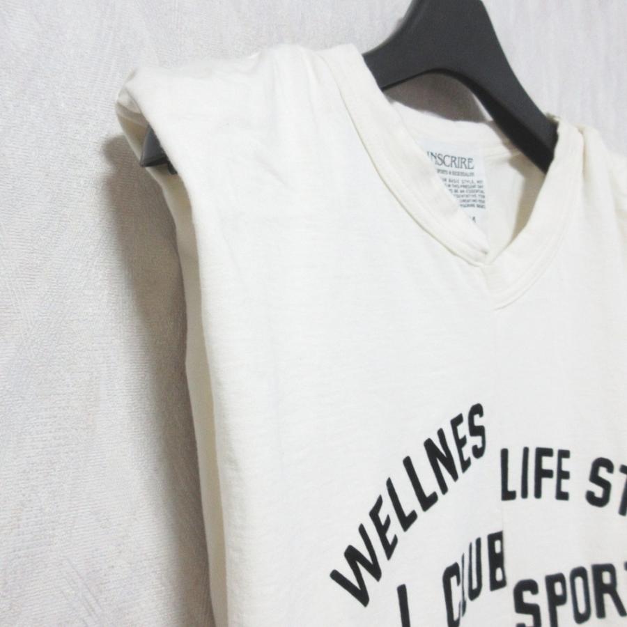 良品 21AW INSCRIRE アンスクリア WELLNESSフロッキーTシャツ カシミヤブレンド 再構築 ノースリーブ カットソー M オフホワイト レディース 古着 中古 USED INSCRIRE（アンスクリア） 良品 21AW INSCRIRE WELLNESSフロッキーT