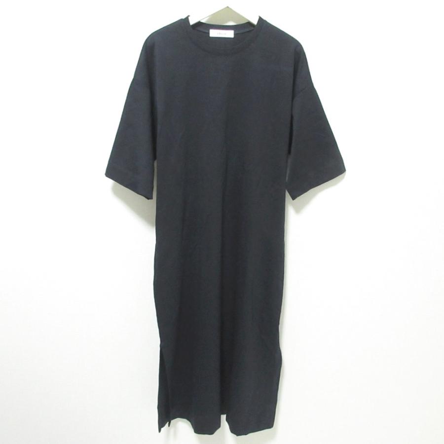 ebure エブール ソフトウールスムース カットソーワンピース ネイビー