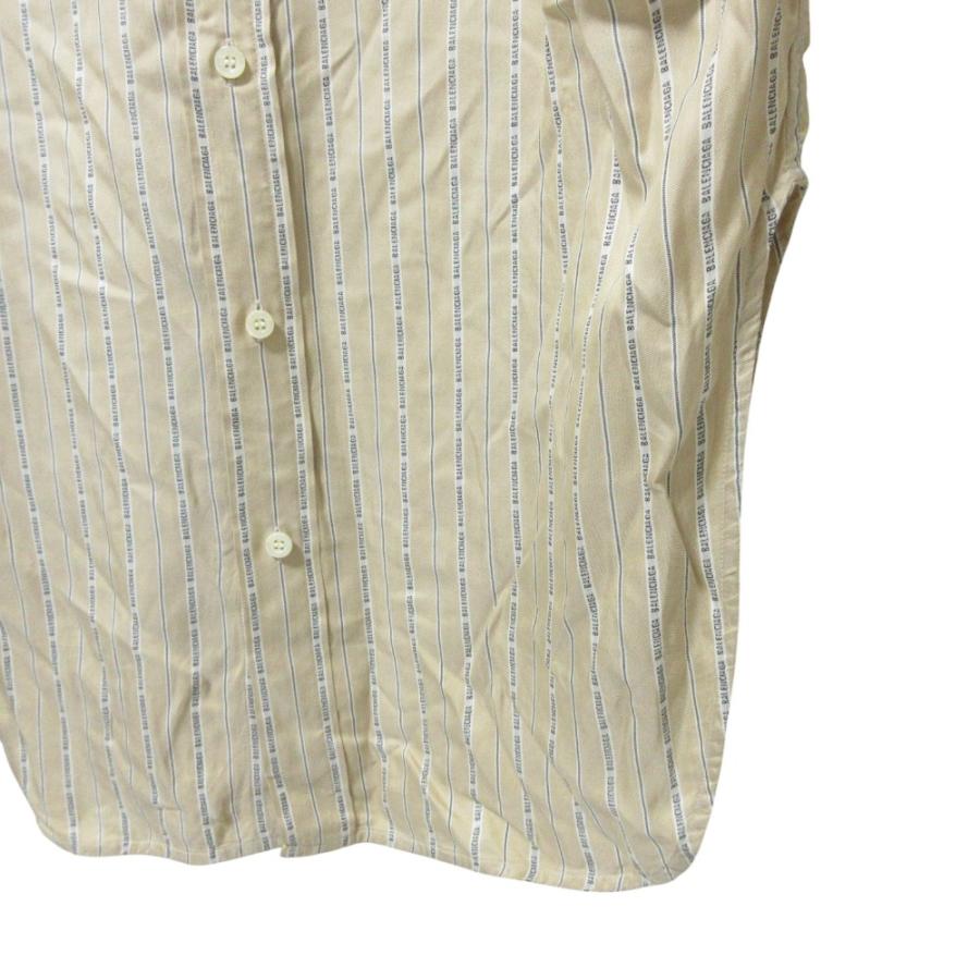 【タグ付新品】バレンシアガ90s 長袖シャツ ストライプ　ロゴ　ベージュゆったり BALENCIAGA（バレンシアガ） 良品 シルク100％ ロゴストライプ 長袖