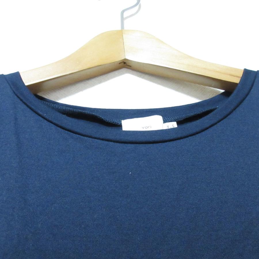 Yori 美品 ヨリ チェック フリル 半袖 トップス カットソー F ネイビー