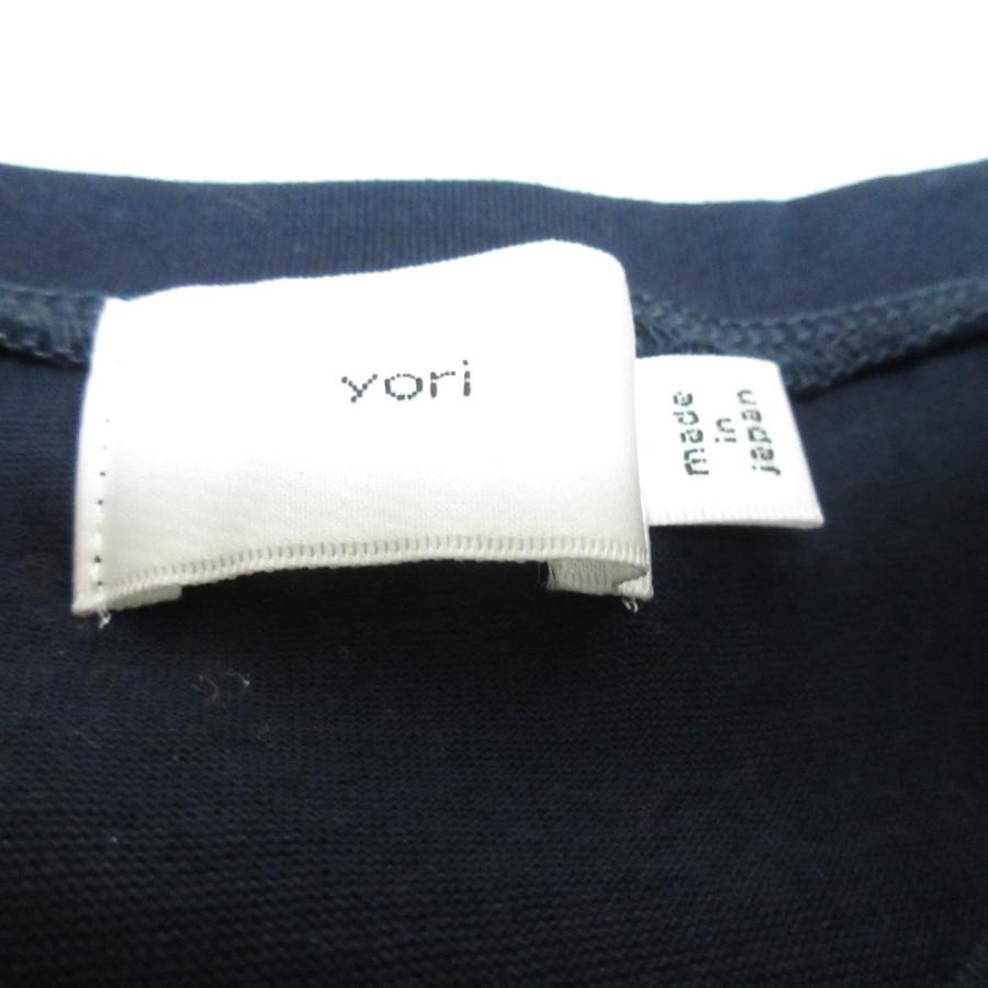 Yori 美品 ヨリ チェック フリル 半袖 トップス カットソー F ネイビー 