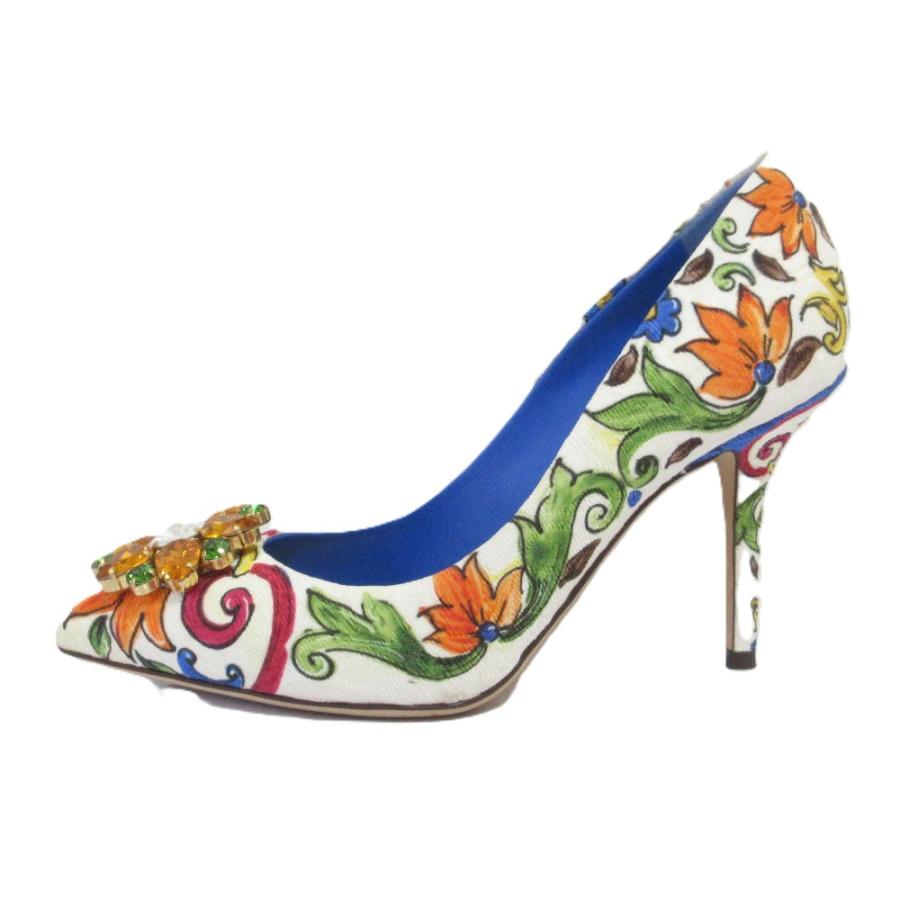 美品ドルガバ　ビジュー付き花柄パンプス　裏張り有り DOLCE&GABBANA（ドルチェ & ガッバーナ） 良品 ドルチェアンド