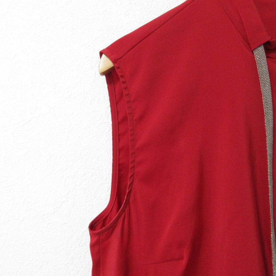 BRUNELLO CUCINELLI ブルネロクチネリ シルク ストレッチ モニーレ リボン ノースリーブブラウス シャツ プルオーバー M レッド レディース 古着 中古 USED BRUNELLO CUCINELLI（ブルネロクチネリ） シルク ストレッチ モニーレ