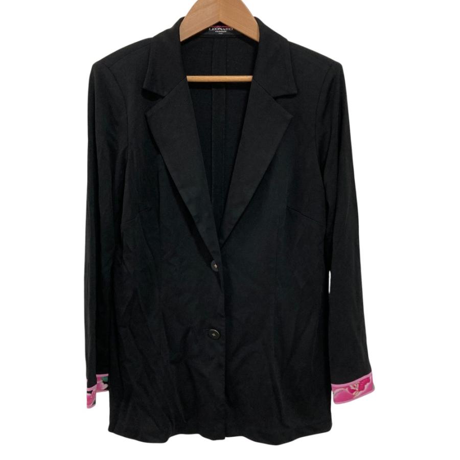 近年物 LEONARD レオナール カンカン 花柄 テーラードジャケット 38 LEONARD 美品 レオナール カンカンストレッチ フラワープリント