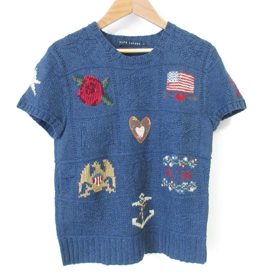 ヴィンテージ　ラルフローレン パッチワークニット L 半袖 美品 90's RALPH LAUREN ラルフローレン ヴィンテージ パッチワーク風