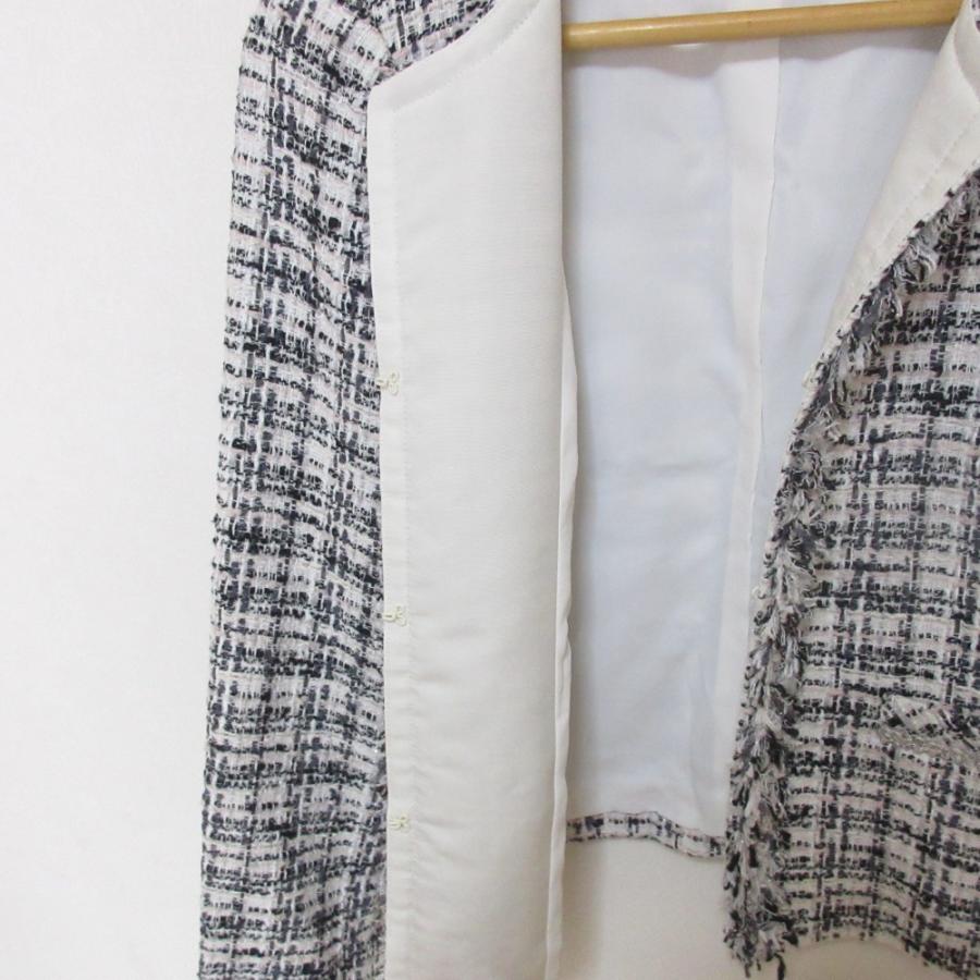 ANAYI 美品 アナイ ノーカラー ツイード ジャケット 36 ホワイト