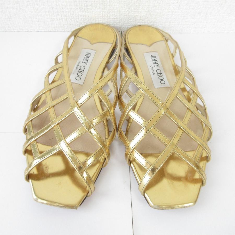 JIMMY CHOO ジミーチュウ　サンダル　ゴールド　ミュール グリッター JIMMY CHOO（ジミーチュウ） 良品 スクエアトゥ フラット ミュール
