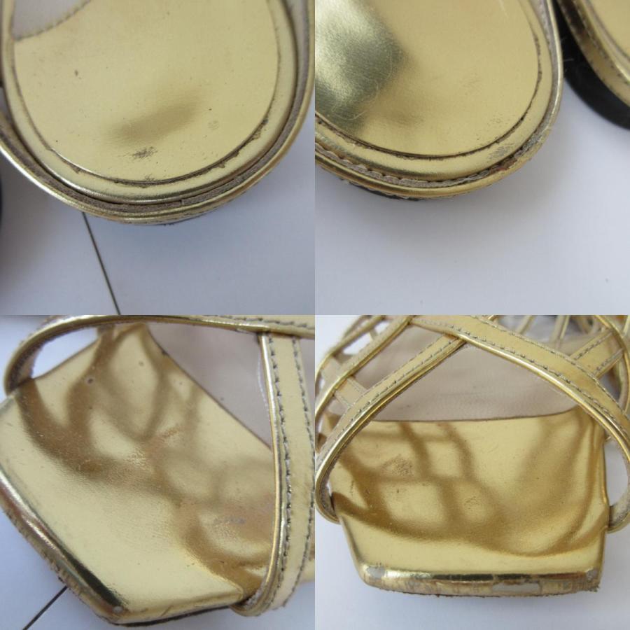 37.5　JIMMY CHOO　ジミーチュウ　フラット　ベージュ　ゴールドロゴ JIMMY CHOO（ジミーチュウ） 良品 スクエアトゥ フラット ミュール