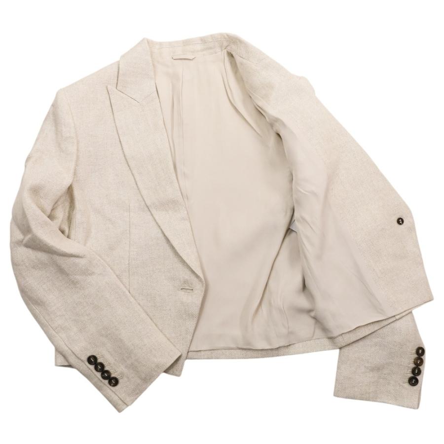 BRUNELLO CUCINELLI - 美品 24SS BRUNELLO CUCINELLI ブルネロクチネリ モニーレ装飾 リネンジャガード ヘリンボーンジャケット 38 アイボリー レディース 古着 中古 USED BRUNELLO CUCINELLI（ブルネロクチネリ） 美品 24SS BRUNELLO