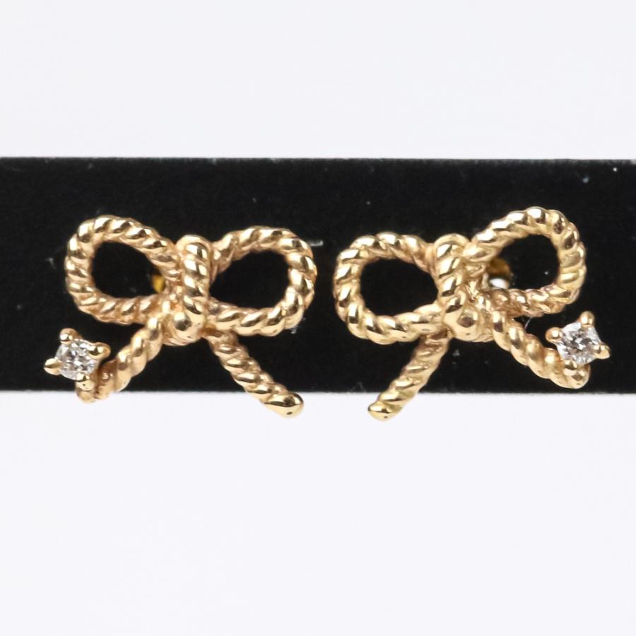 ete（エテ） 美品 1Pダイヤモンド ポストK18 K10 リボンピアス 