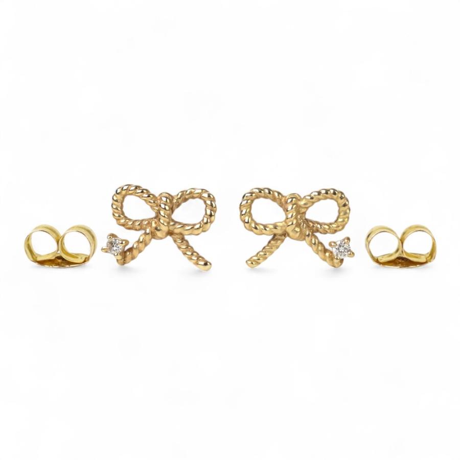 ete（エテ） 美品 1Pダイヤモンド ポストK18 K10 リボンピアス 