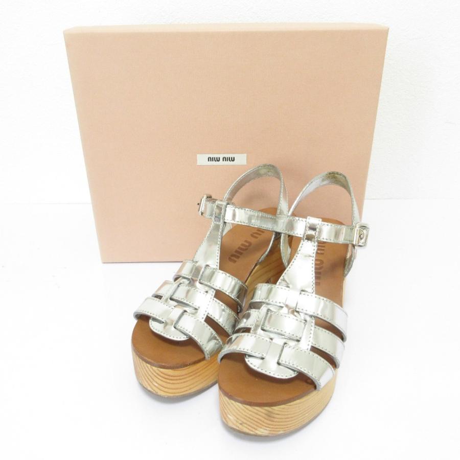 miu miu（ミュウミュウ） 良品 レザー チャンキーヒール ウッド