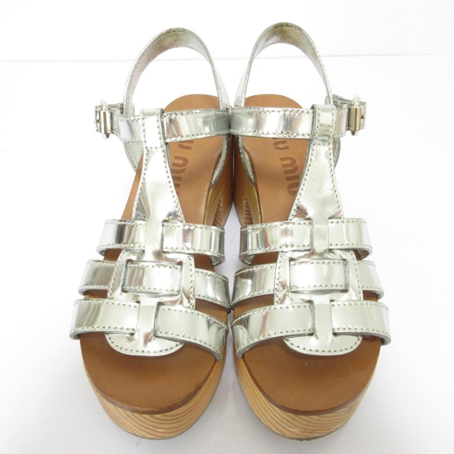 miu miu（ミュウミュウ） 良品 レザー チャンキーヒール ウッド