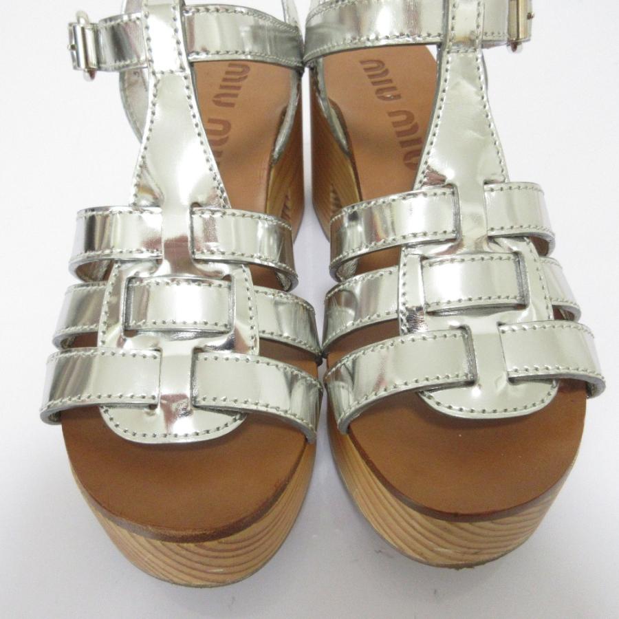 miu miu（ミュウミュウ） 良品 レザー チャンキーヒール ウッド
