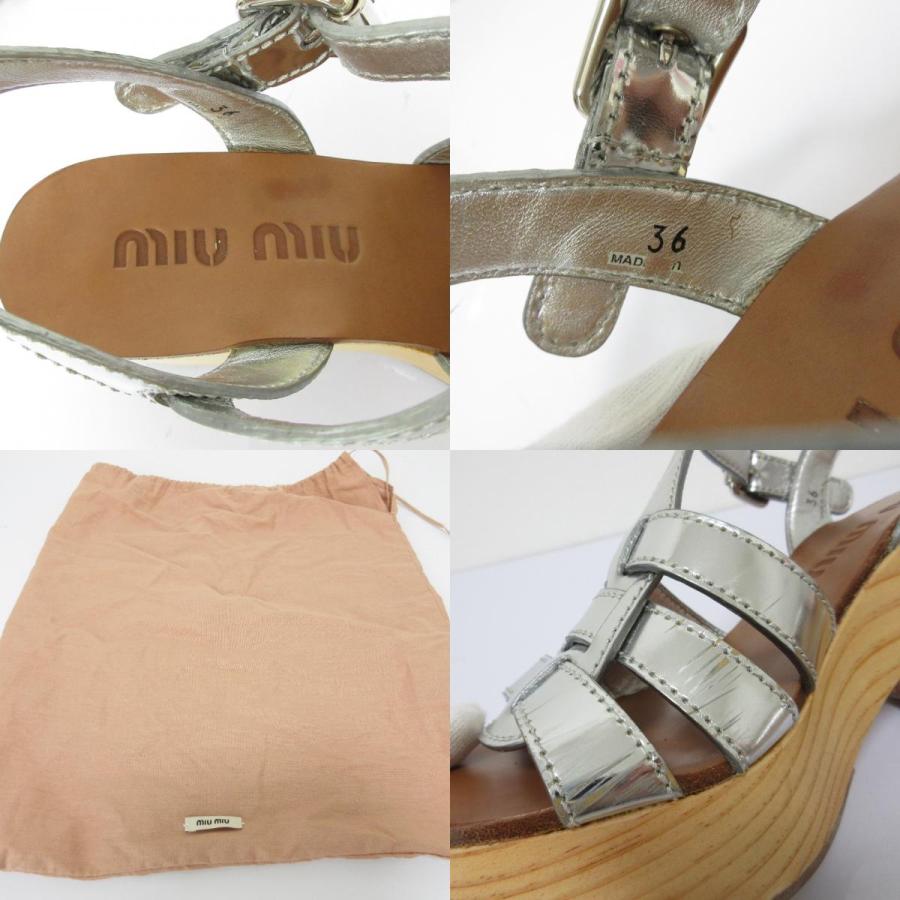 miu miu（ミュウミュウ） 良品 レザー チャンキーヒール ウッド