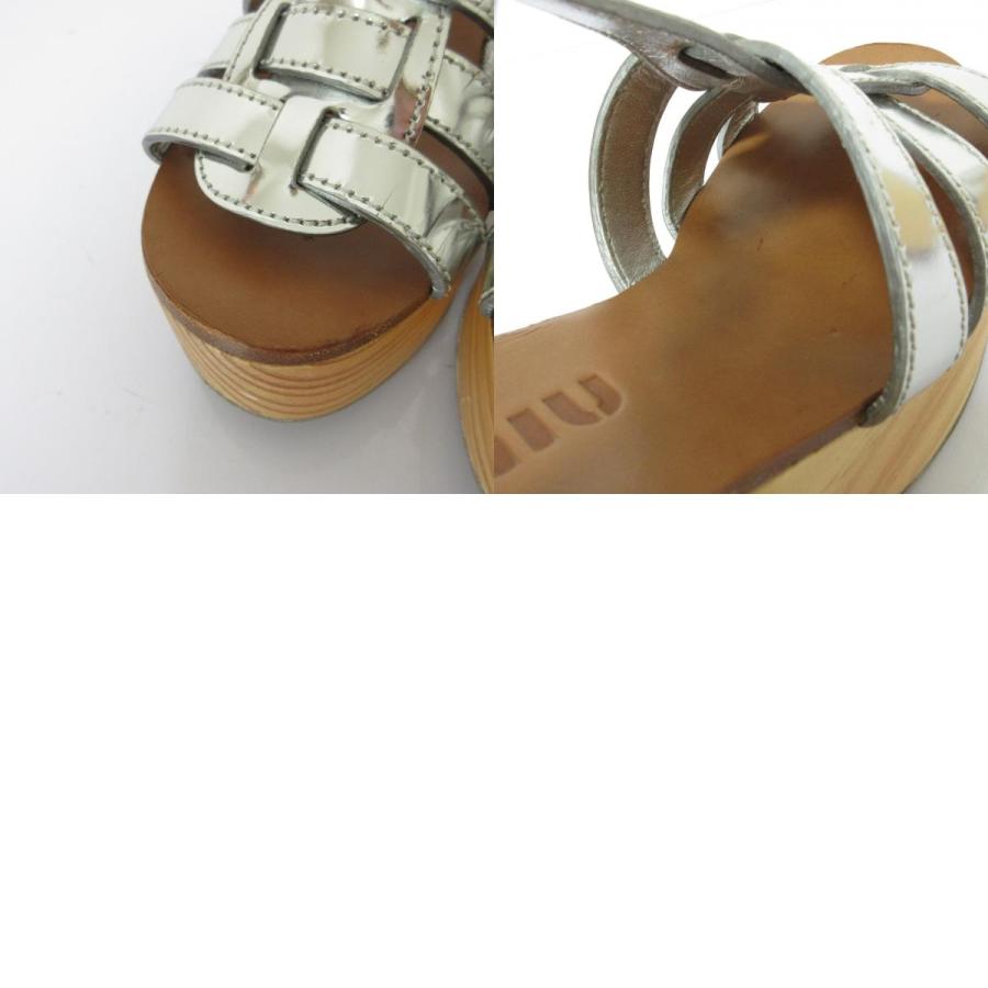 miu miu（ミュウミュウ） 良品 レザー チャンキーヒール ウッド