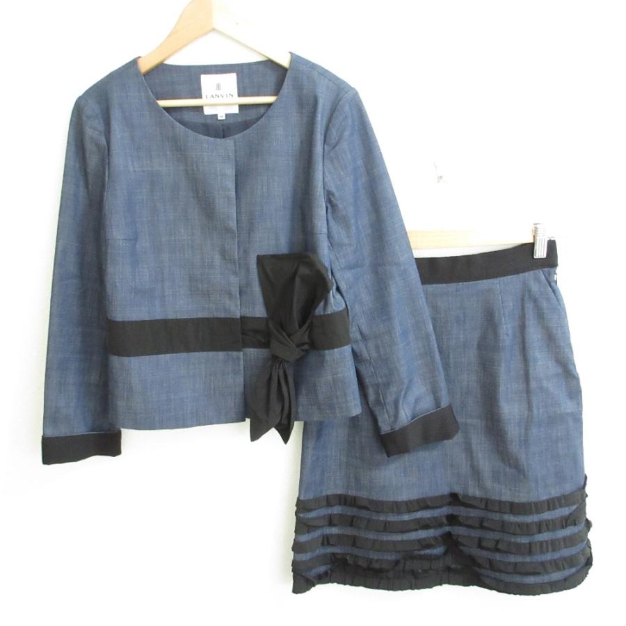LANVIN en Bleu 美品 ランバンオンブルー リボン デニム ノーカラー