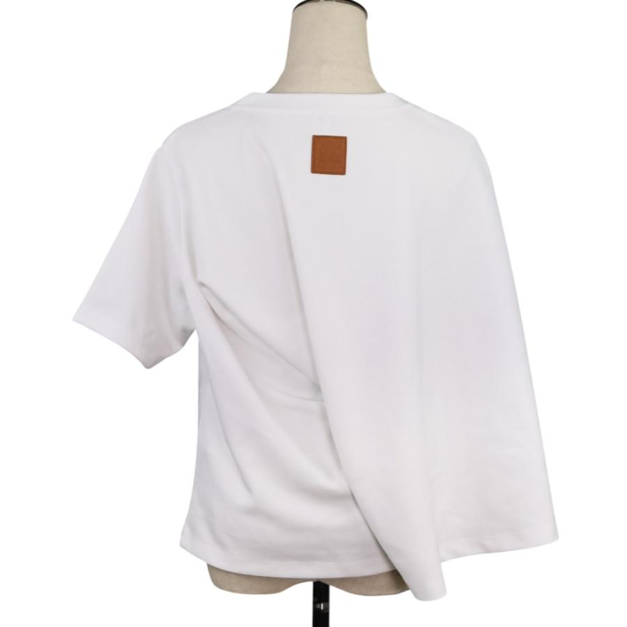 美品 LOEWE ロエベ Cropped Draped T-Shirt アシンメトリー 変形カットソー L ホワイト レディース 古着 中古 USED LOEWE（ロエベ） 美品 Cropped Draped T-Shirt アシンメトリー 変形