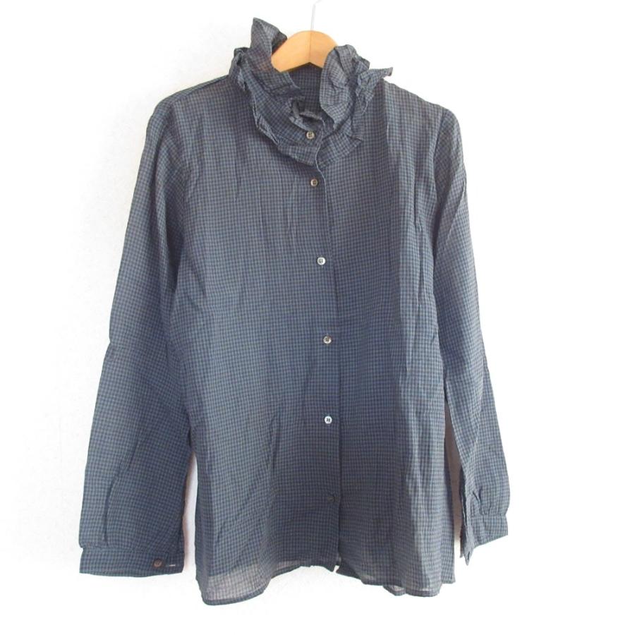 nest Robe 美品 ネストローブ 長袖 チェック柄 フリルカラーブラウス 