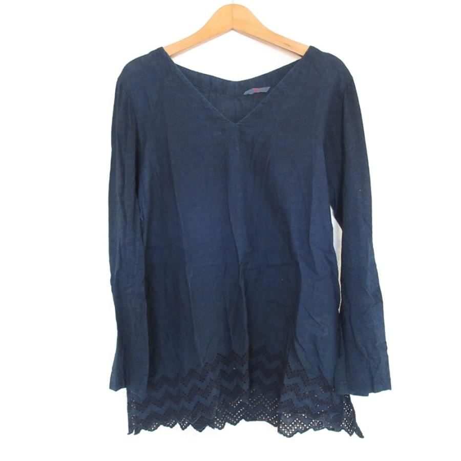 45R インディゴカットワークブラウス M ネイビー コットン