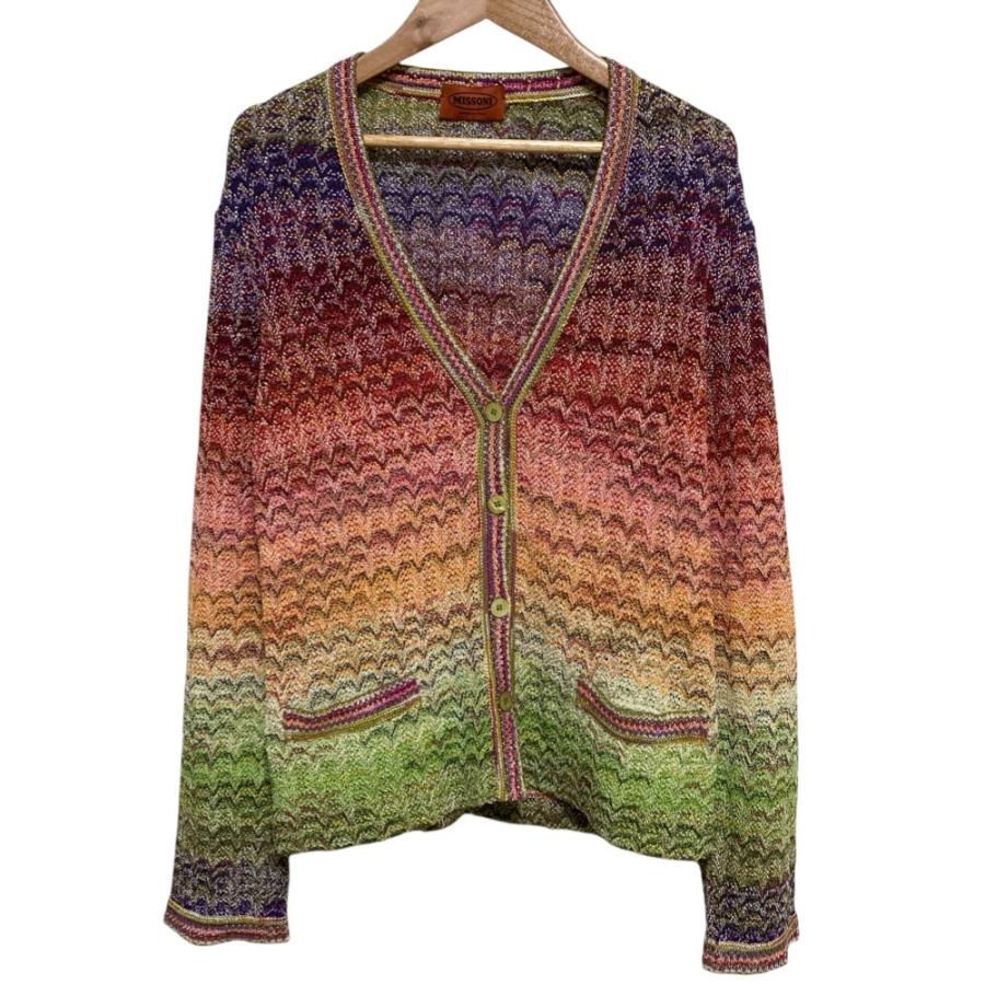 MISSONI - 美品 MISSONI ミッソーニ シェブロンボーダー グラデーションニット カーディガン サイズ1 マルチカラー レディース 古着 中古 USED MISSONI（ミッソーニ） 美品 シェブロンボーダー グラデーションニット