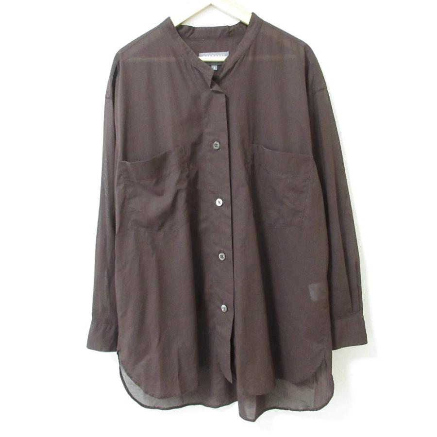 美品 24SS MARGARET HOWELL マーガレットハウエル コットンボイル バンドカラーシャツ サイズ1 ブラウン レディース 古着 中古 USED MARGARET HOWELL（マーガレットハウエル） 美品 24SS MARGARET HOWELL