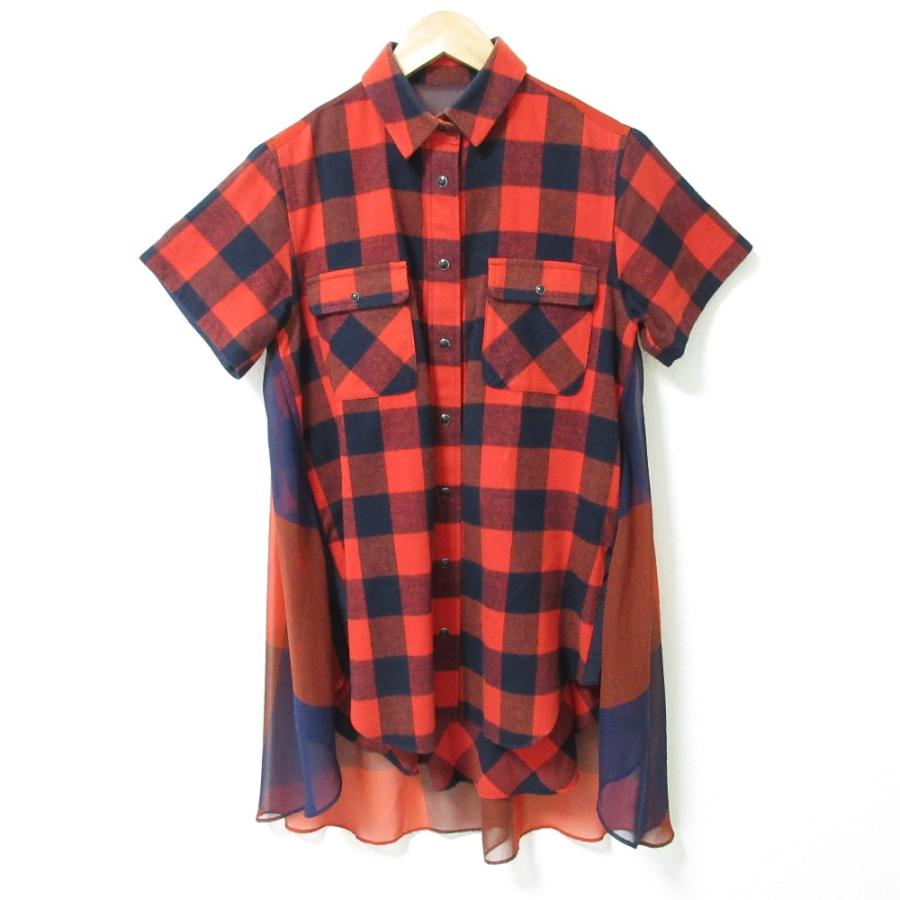 sacai 良品 サカイ 半袖 切り替え シアー ブロックチェックシャツ 18  