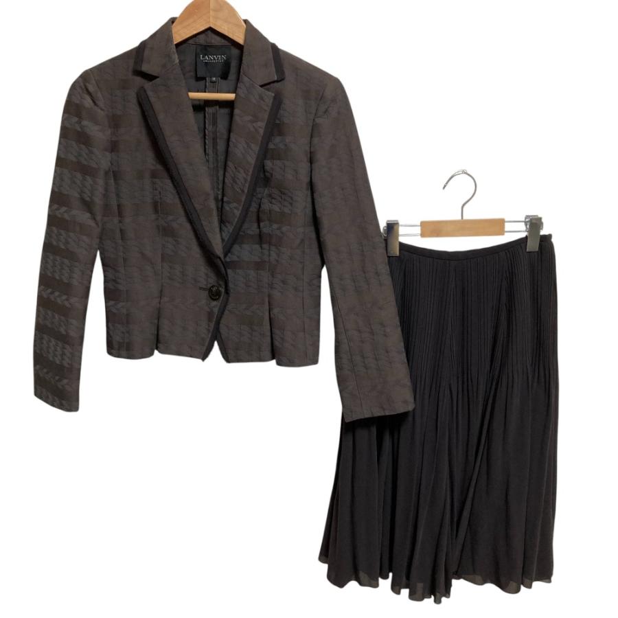 美品 LANVIN COLLECTION ランバン コレクション ボーダー ジャケット プリーツスカート セットアップ サイズ38 ブラウン レディース 古着 中古 USED LANVIN COLLECTION 美品 ランバン コレクション ボーダー ジャケット