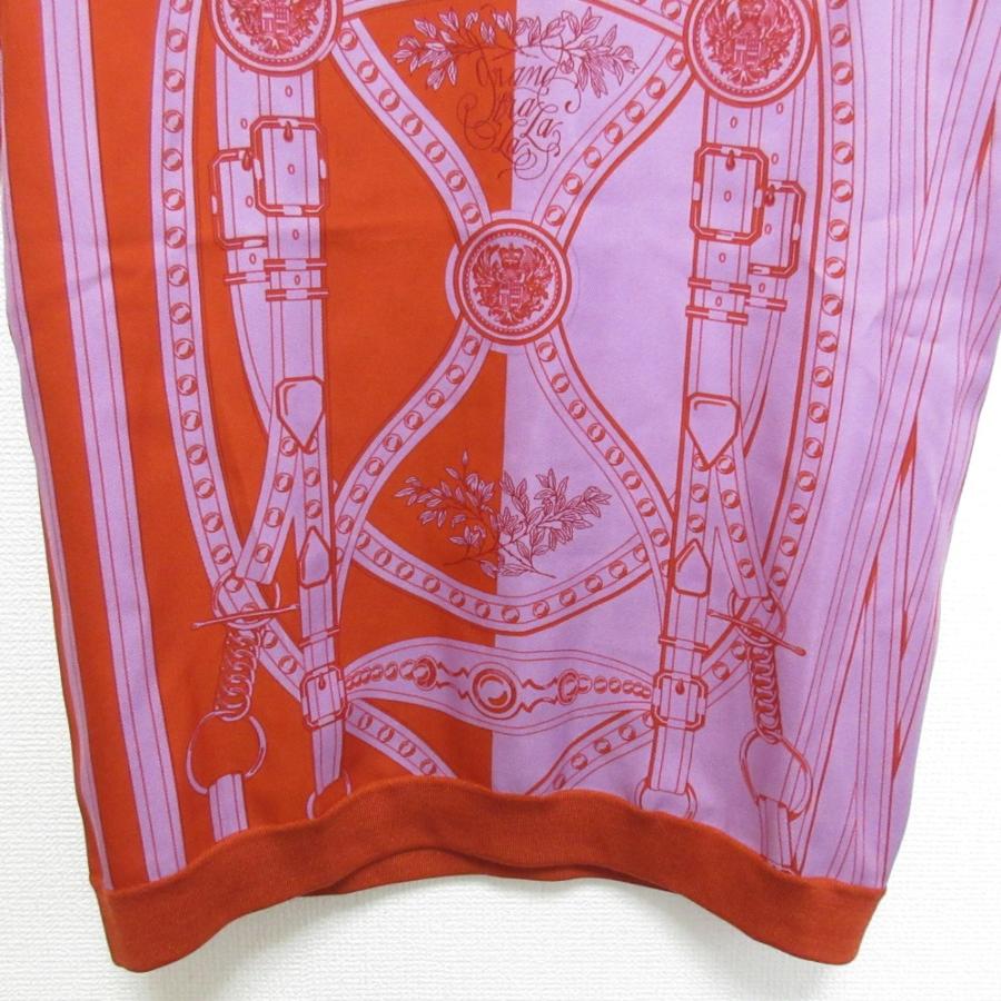 美品 22SS HERMES エルメス GRAND TRALALA ツイルレーヌ 半袖 シルク カットソー 2E2814DO サイズ36 オレンジ×パープル レディース 古着 中古 USED HERMES（エルメス） 美品 22SS HERMES GRAND TRALALA ツイルレーヌ