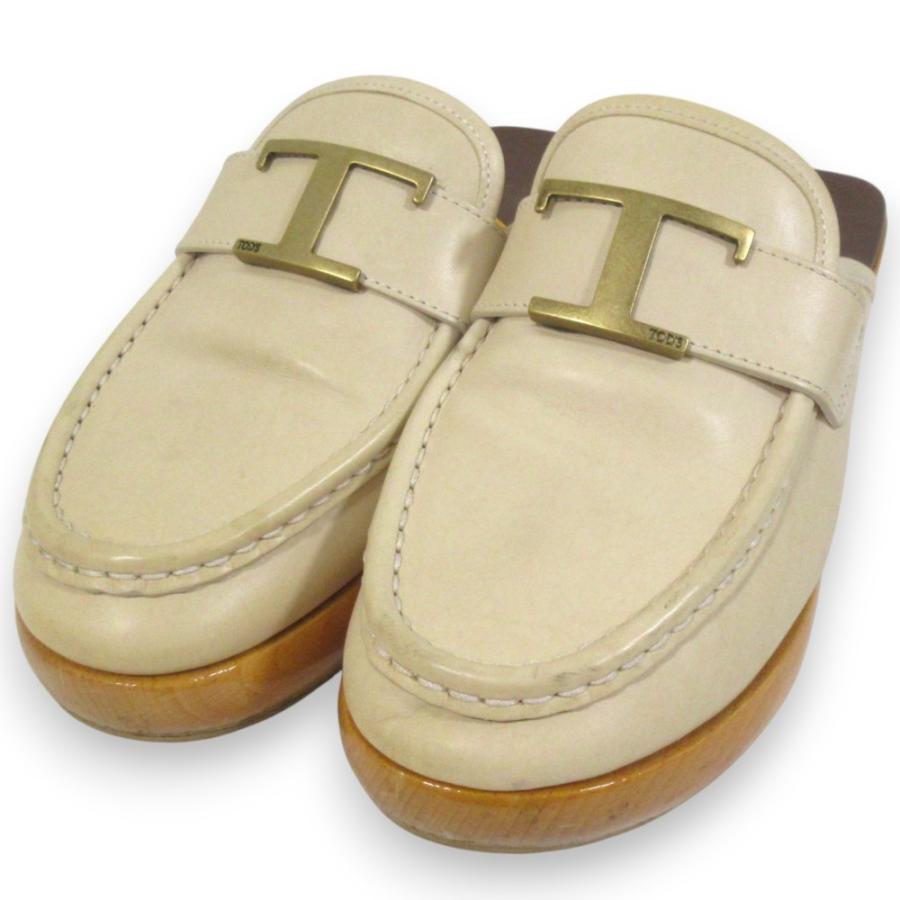 良品 Tod's トッズ Tタイムレス レザー ミュール サボサンダル 36 約