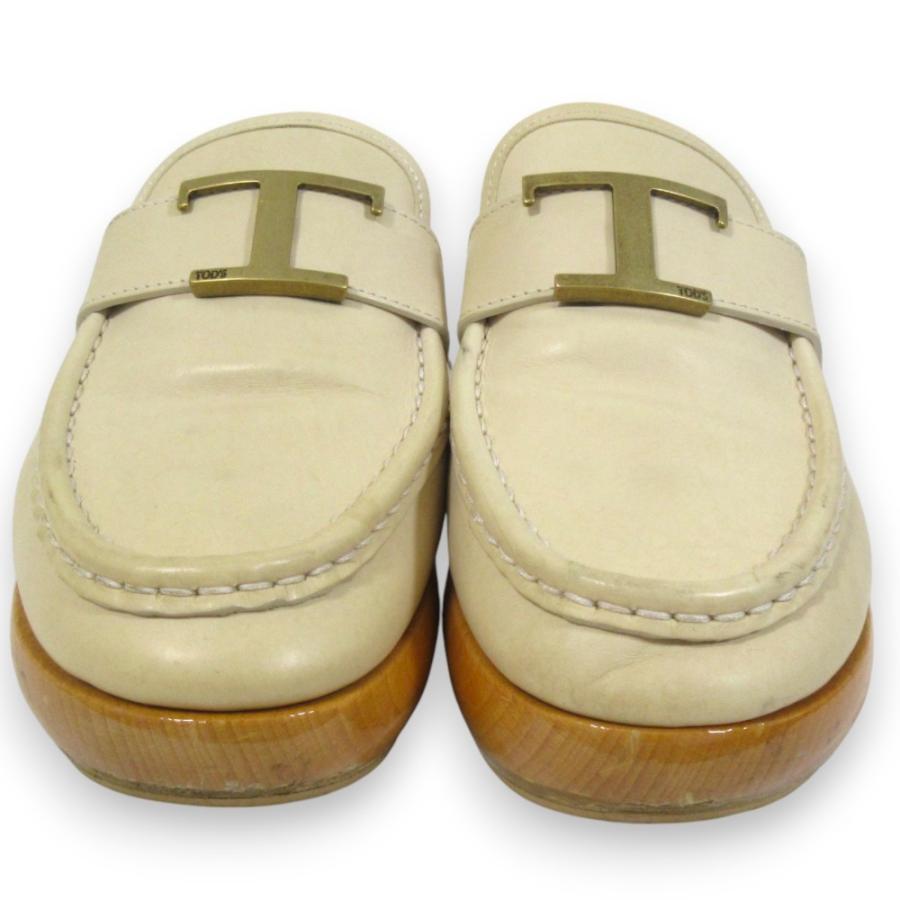 良品 Tod's トッズ Tタイムレス レザー ミュール サボサンダル 36 約
