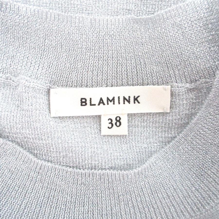 良品 BLAMINK ブラミンク ラメ18Gリブロングスリーブ シアーニット セーター 7913-230-0286 サイズ38 シルバーカラー レディース 古着 中古 USED BLAMINK 良品 ブラミンク ラメ18Gリブロングスリーブ シアーニット