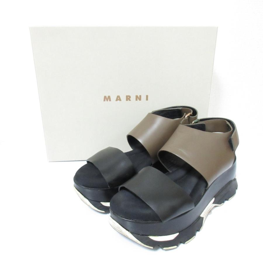 MARNI プラットホーム　厚底レザーサンダル MARNI プラットフォーム クロスストラップサンダル マルニ レザー 厚底