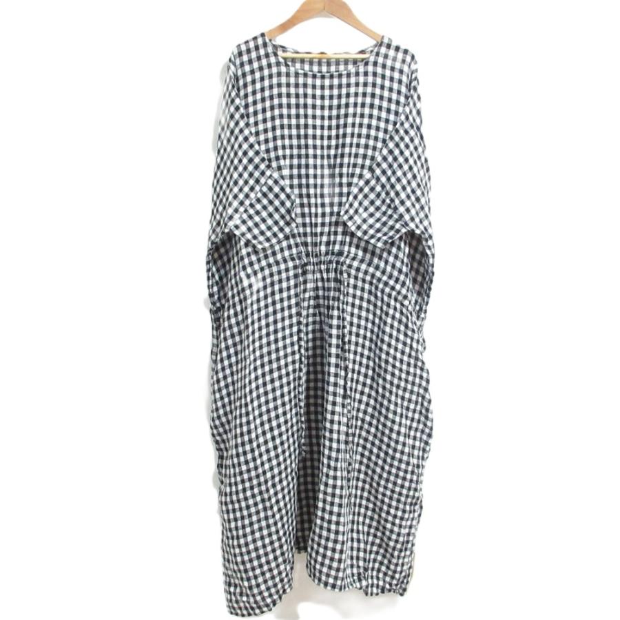 美品 jujudhau ズーズーダウ ギンガムチェック柄 七分袖 リネン巾着