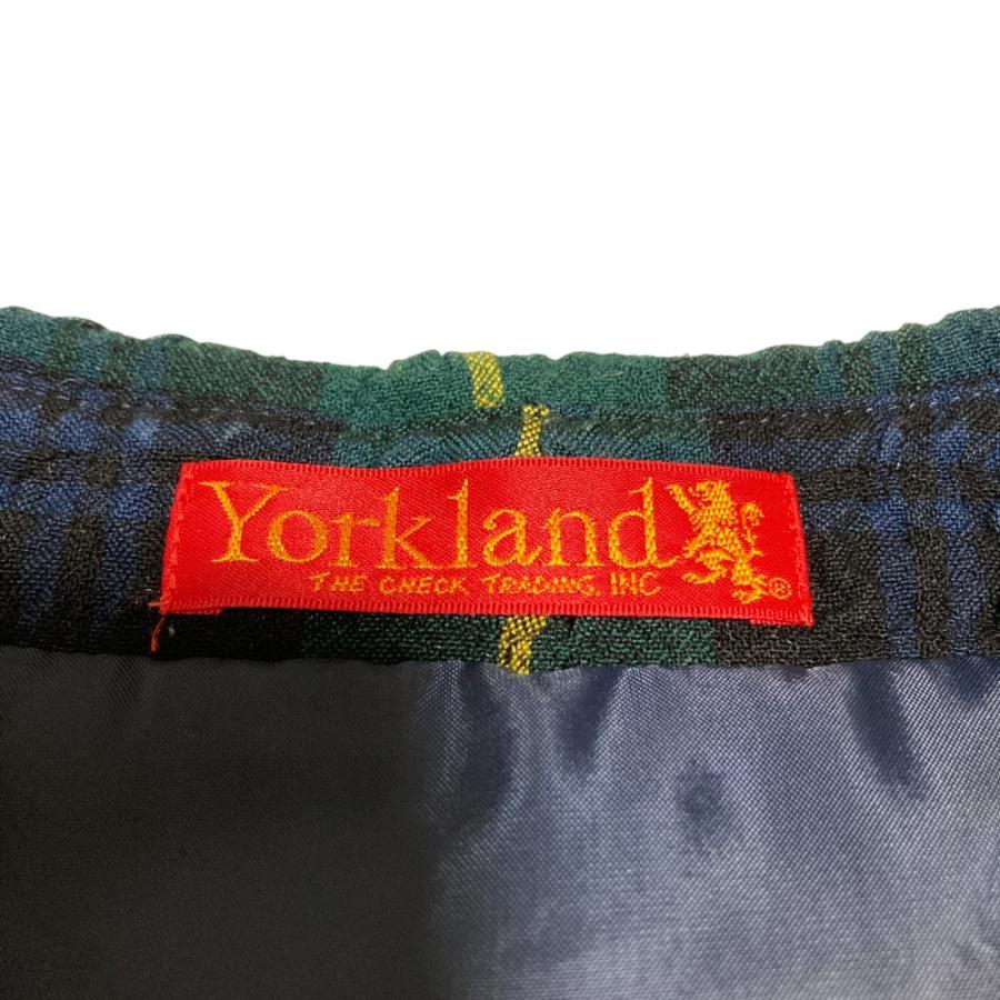 美品 YORKLAND ヨークランド チェック柄 シワ加工 ノースリーブ ひざ丈