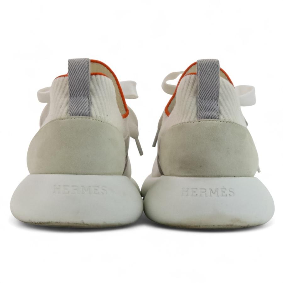 良品 HERMES エルメス クルー ニット スニーカー サイズ38 24.5cm相当 ホワイト レディース 古着 中古_3