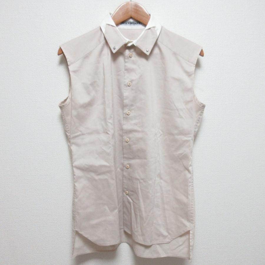 美品 ISSEY MIYAKE イッセイミヤケ デザインカラー ノースリーブ シャツ ブラウス IM52FJ538 サイズ2 ベージュ レディース 古着 中古 USED ISSEY MIYAKE（イッセイミヤケ） 美品 デザインカラー ノースリーブ