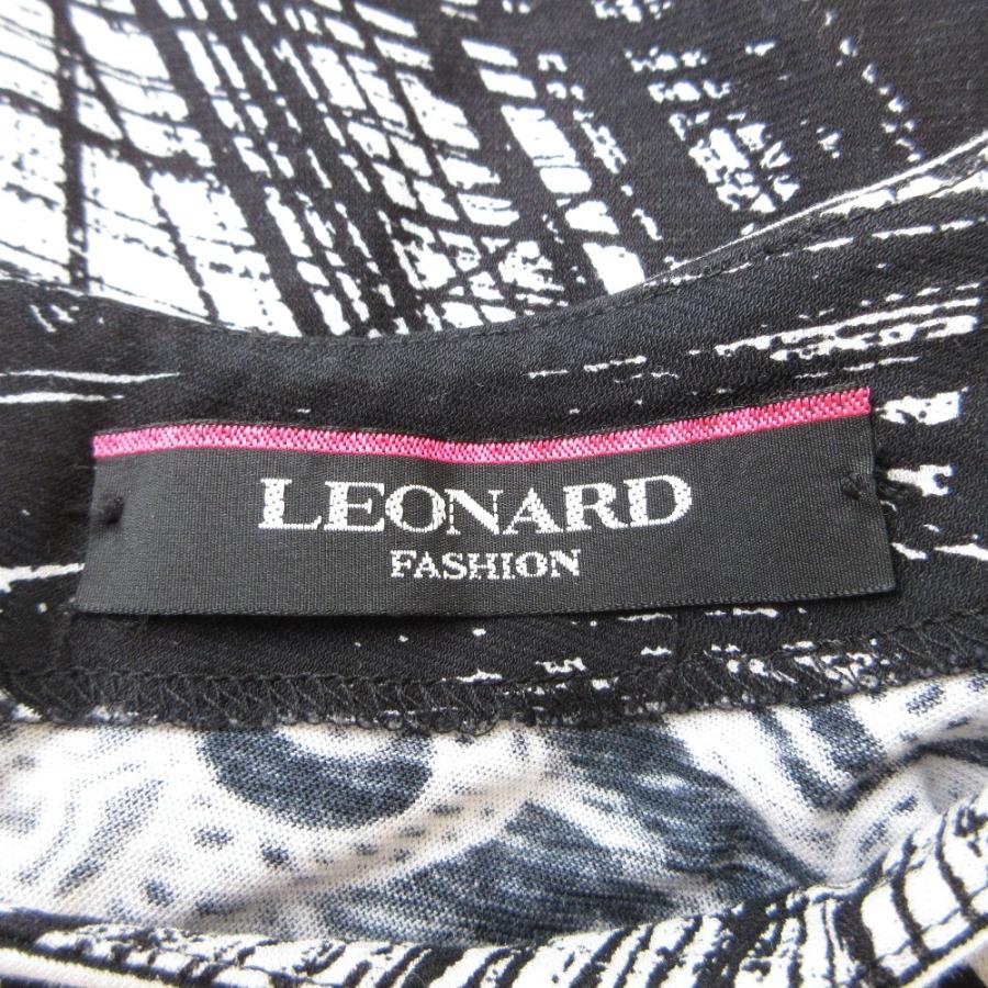 良品 LEONARD レオナール プリント ショートスリーブ カットソー Tシャツ プルオーバー 42 ブラック レディース 古着 中古 USED LEONARD - 良品 LEONARD レオナール プリント ショートスリーブ
