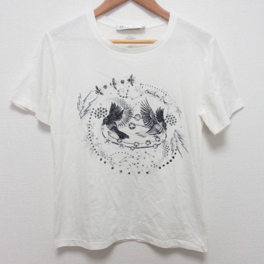 良品 22SS Christian Dior クリスチャンディオール ロゴ×バードプリント Tシャツ カットソー 243T09GE459 サイズS ホワイト レディース 古着 中古 USED Christian Dior（クリスチャン・ディオール） 良品 22SS Christian
