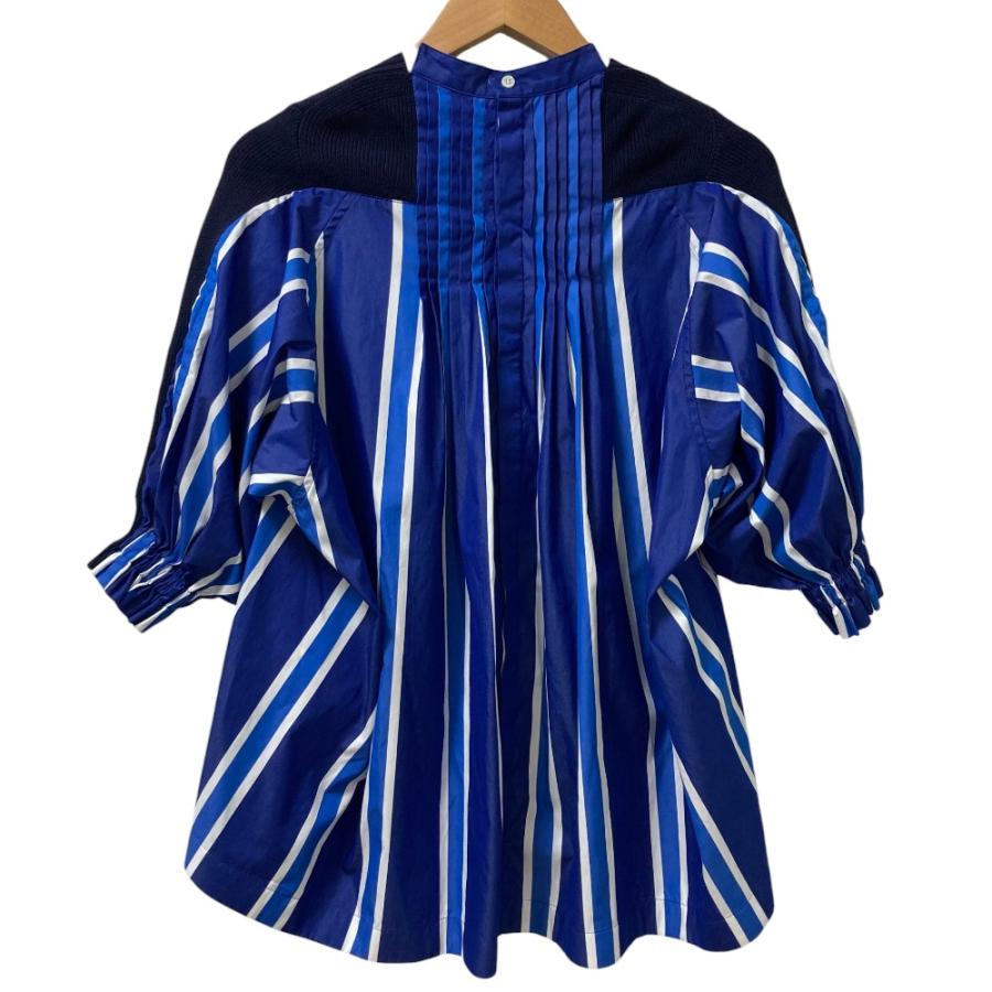 美品 sacai サカイ バックプリーツ コットンポプリン ドッキング ブラウス 20-05037 サイズ1 ネイビー レディース 古着 中古 USED sacai（サカイ） 美品 バックプリーツ コットンポプリン ドッキング