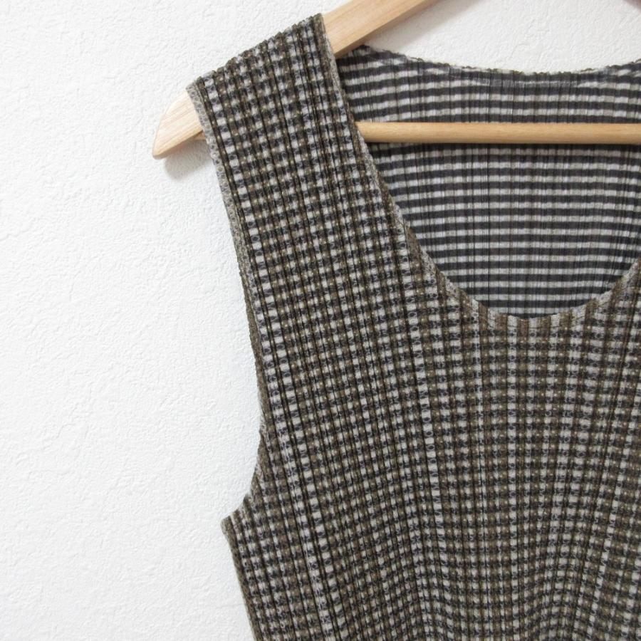 新品同様 PLEATS PLEASE プリーツプリーズ イッセイミヤケ メッシュ ノースリーブ カットソー PP14-JK161 サイズ3 カーキ グリーン レディース 古着 中古 USED PLEATS PLEASE（プリーツ プリーズ） 新品同様 イッセイミヤケ