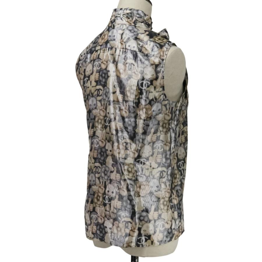 CHANEL 美品　ノースリーブ　トップス　パール　シルク100% CHANEL（シャネル） 美品 シュペット ココマークプリント リボンタイ